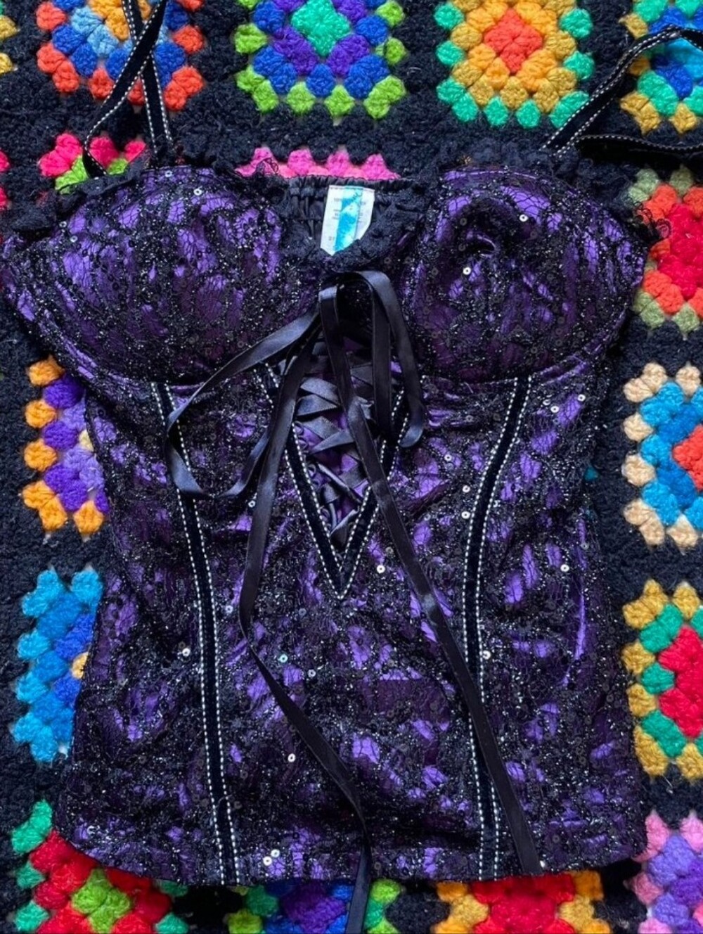 Vintage Y2K purple and black lace corset Styled Top